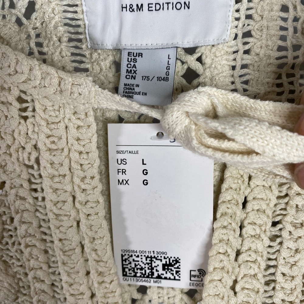H&M Crochet-Look Tunic Dress Cream Fringe Size Large Summer Edition 2025 Boho - Picture 4 of 15